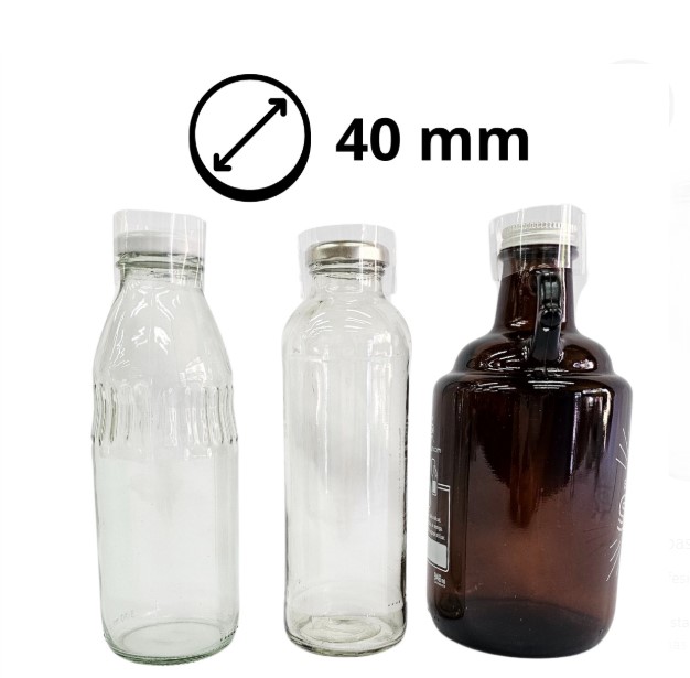 Precintos termocontraíbles de 40 mm aplicados en frascos con tapa a rosca