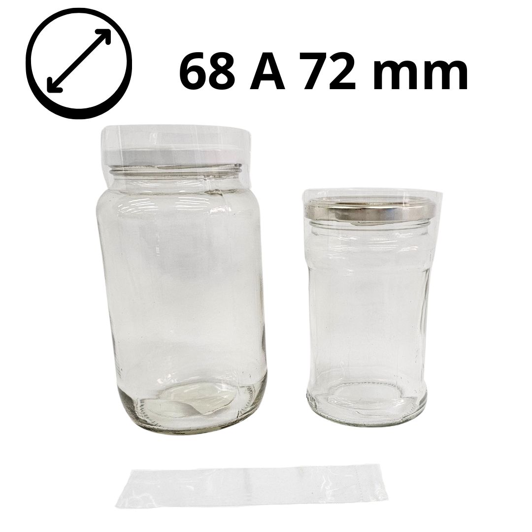 Precinto termocontraíble de 68 a 72 mm aplicado en frasco con tapa rosca