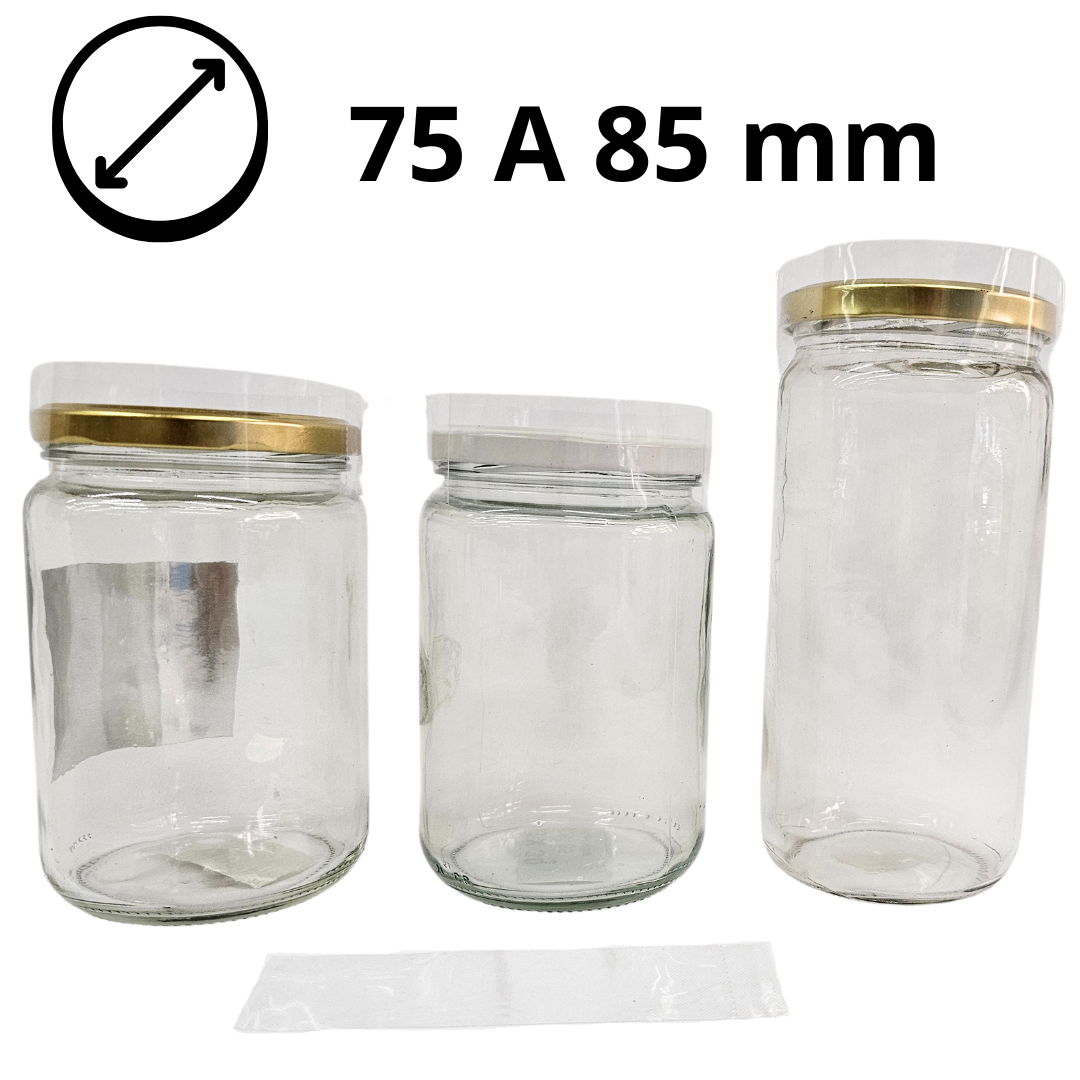 Precinto termocontraíble de 75 a 85 mm aplicado en frasco con tapa a rosca