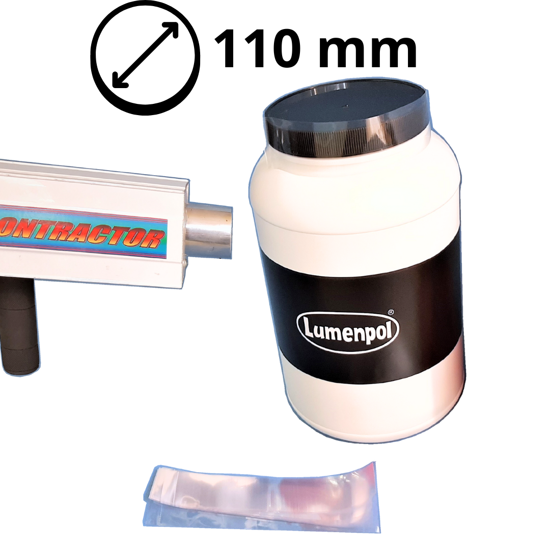 Precinto termocontraíble de 110 mm aplicado en frasco con tapa a rosca