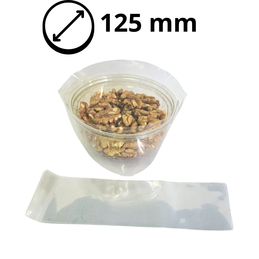 Precinto termocontraíble de 12.5 mm aplicado en pote con tapa bisagra